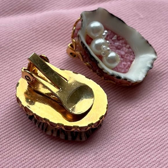 Oyster (faux) Pearl Earrings, clip ons - Picture 3 of 4